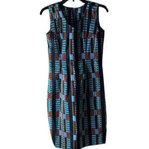 African Handmade Dress Women's Size 4 Sleeveless Fitted Geometric Multicolor